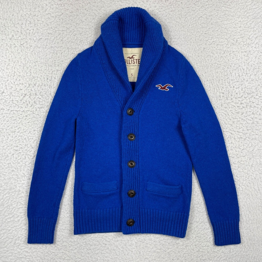 Hollister Cardigan Womens Small Blue Shawl Collar Button Front Preppy Coastal